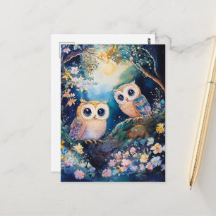 Two adorable owls postcard