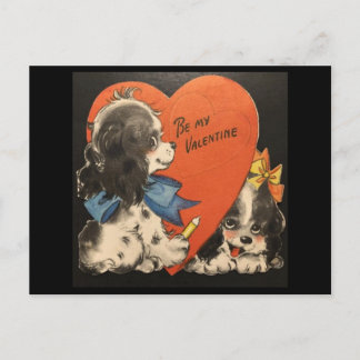 Two Adorable Puppies Vintage Valentine Postcard