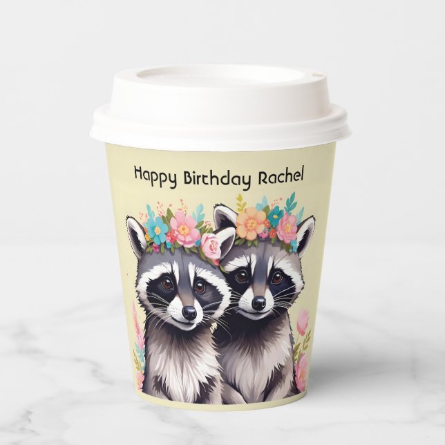 Two Adorable Racoons In Flower Crowns Paper Cups (Front)
