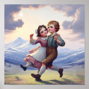 Two Adorable Vintage Munchkins Dancing Poster
