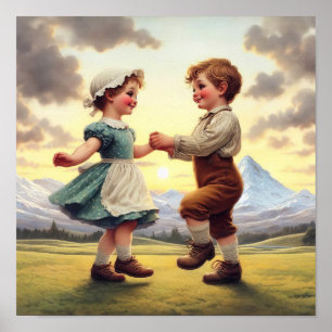 Two Adorable Vintage Munchkins Dancing Poster