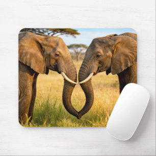 Two African Elephants In Savannah Grass Mouse Pad