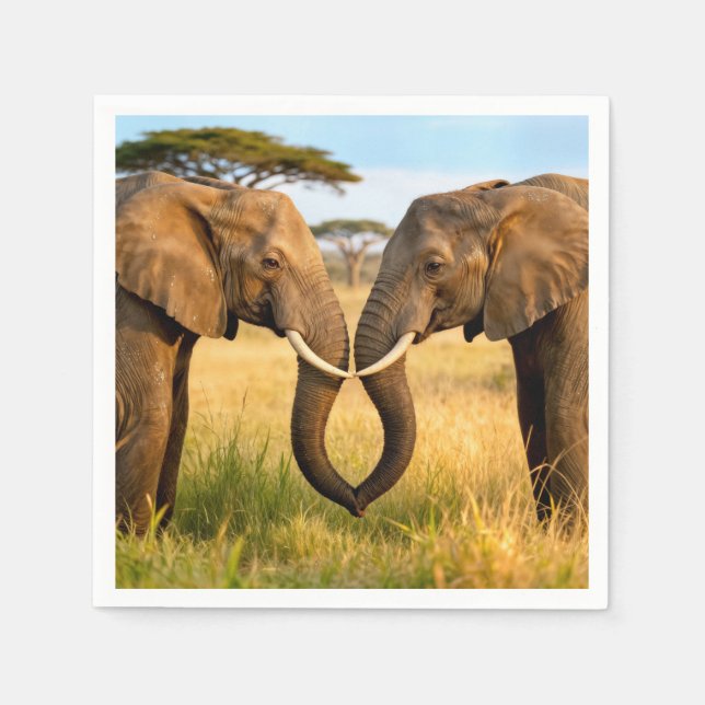 Two African Elephants In Savannah Grass Napkin (Front)