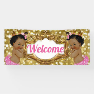 Two African Princesses Pink & Gold Glitter Welcome Banner