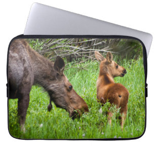 Two Alert Moose Mother And Baby Laptop Sleeve