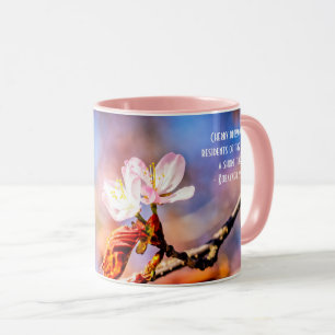 Two Amazing Sakura Flowers. Pink, Blue Background Mug