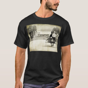 Two Amish Buggies Sepia Rural Road T-Shirt