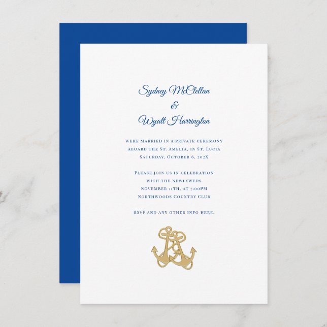 Two Anchors Nautical Private Ceremony Reception Invitation (Front/Back)