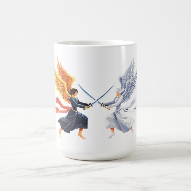 Two Angel with large sword with open wings Coffee Mug (Center)