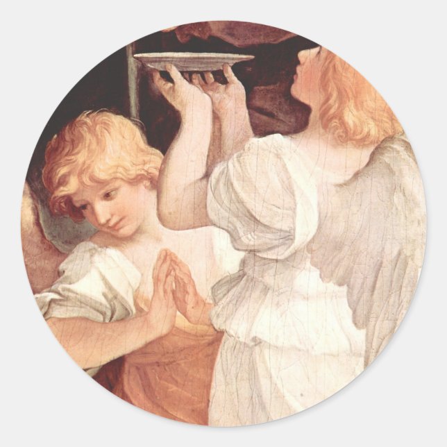 Two Angels, Guido Reni Christian Baroque Fine Art Classic Round Sticker (Front)