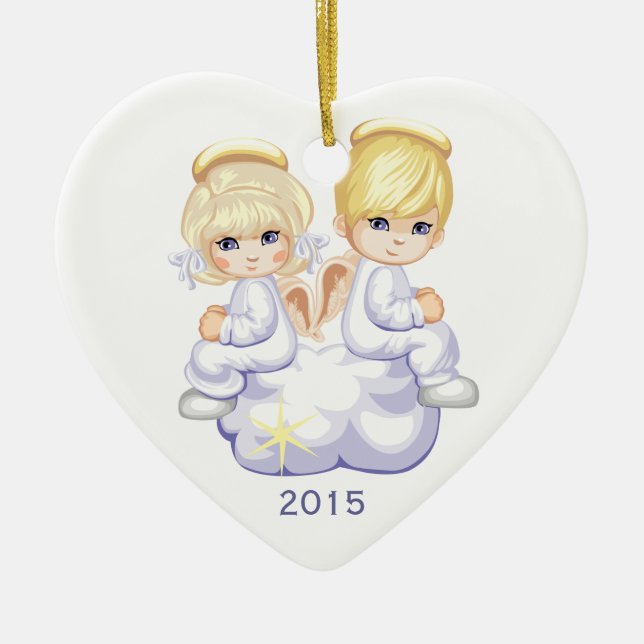 Two angels on cloud custom year christmas ornament (Front)