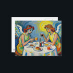Two Angels Share a Meal Postcard<br><div class="desc">Two angels sitting at a table enjoying a meal fantasy AI generated art</div>