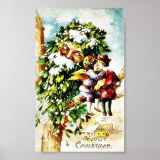Two angels sitting on the branch and kissing and a poster