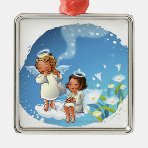 Two angels sitting on the clouds metal tree decoration