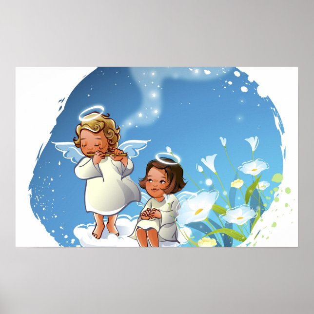 Two angels sitting on the clouds poster (Front)