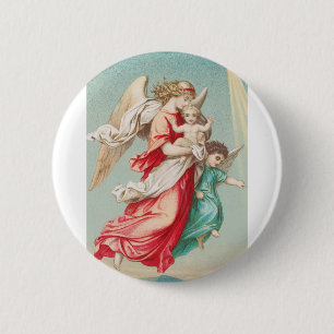 Two angels wear a small child 6 cm round badge
