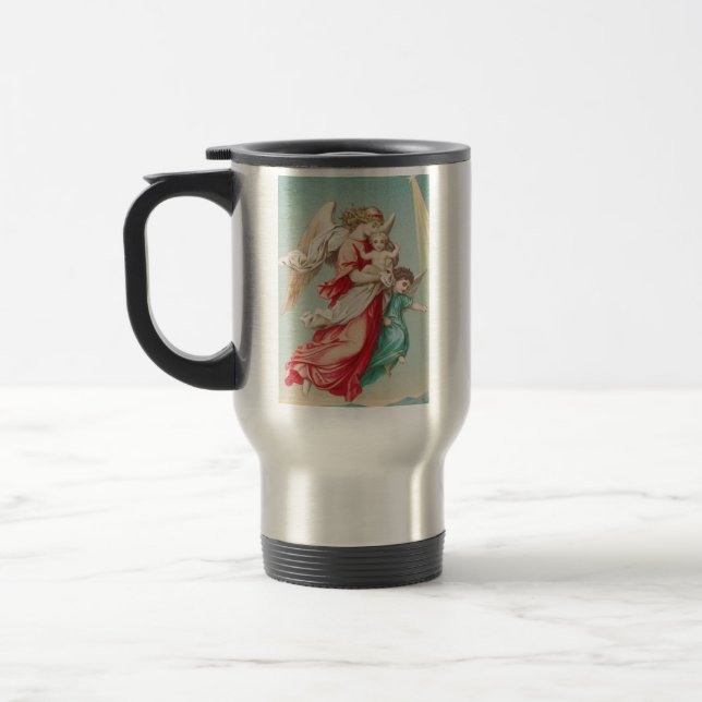 Two angels wear a small child travel mug (Left)