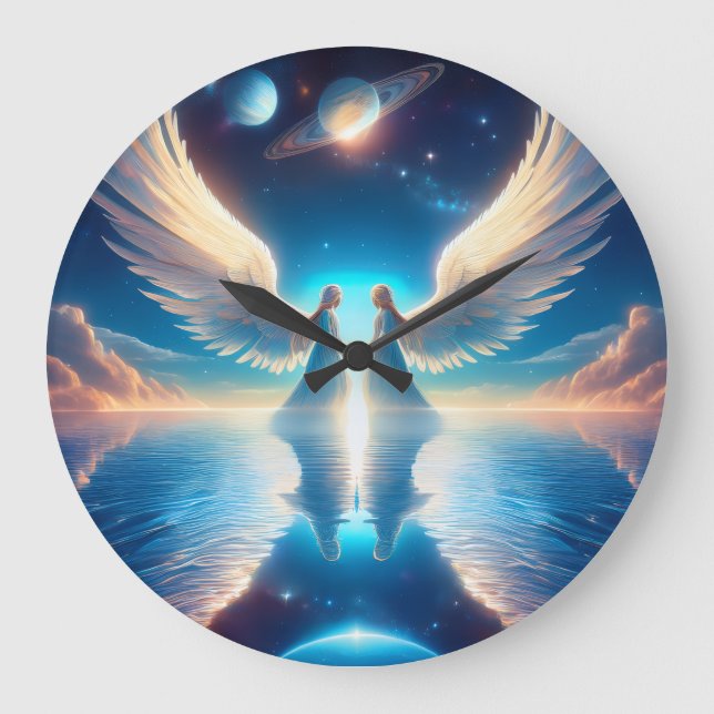 Two Angels with Large Wings Facing Each Other on a Clock (Front)