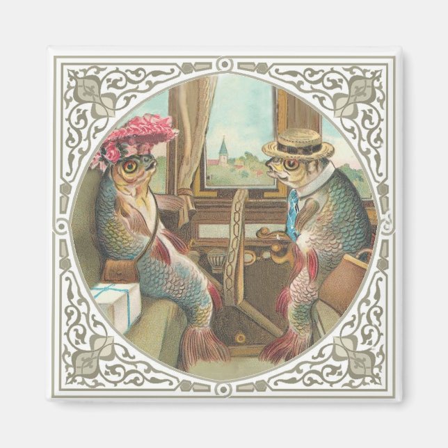 Two Anthropomorphic Fish on a Train Magnet (Front)