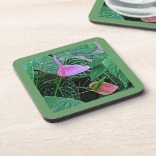 "TWO ANTHURIUM" SET OF 6 HARD PLASTIC COASTERS
