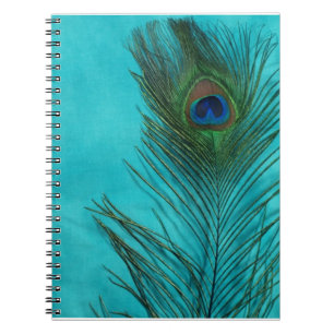 Two Aqua Peacock Feathers Spiral Notebook