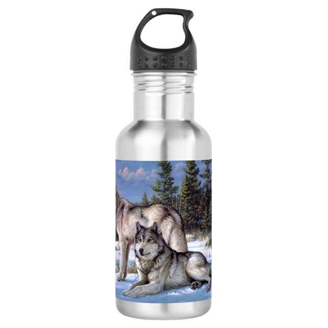 Two arctic wolves painting 532 ml water bottle (Front)