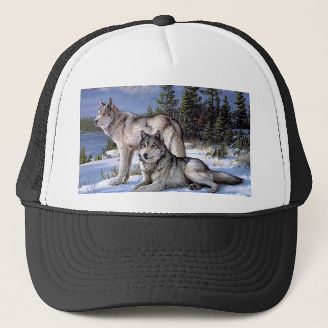 Two arctic wolves painting trucker hat (Front)