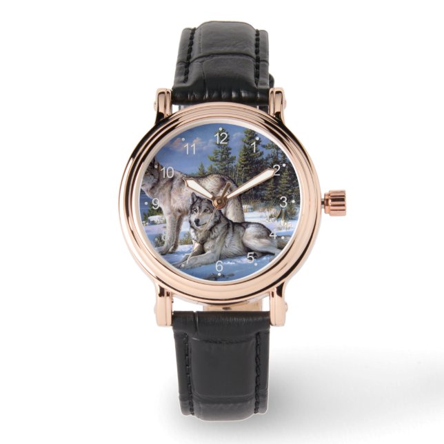 Two arctic wolves painting watch (Front)