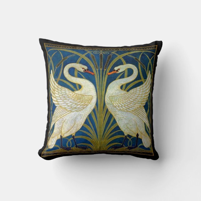 Two Art Deco Swans Pillow (Front)