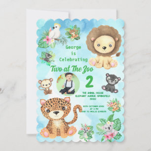 Two at The Zoo Jungle Animals Kids Birthday Photo Invitation