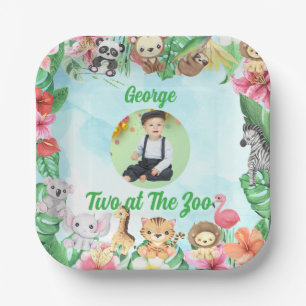 Two at The Zoo Jungle Safari Kids Photo Birthday Paper Plate