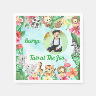 Two at The Zoo Jungle Safari Photo Birthday Napkin