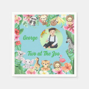Two at The Zoo Jungle Safari Photo Birthday  Napkin