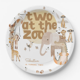 Two at the zoo safari animals kids birthday paper plate