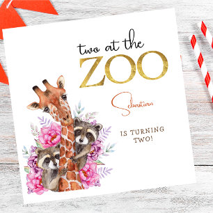 Two at the zoo safari animals kids birthday party napkin