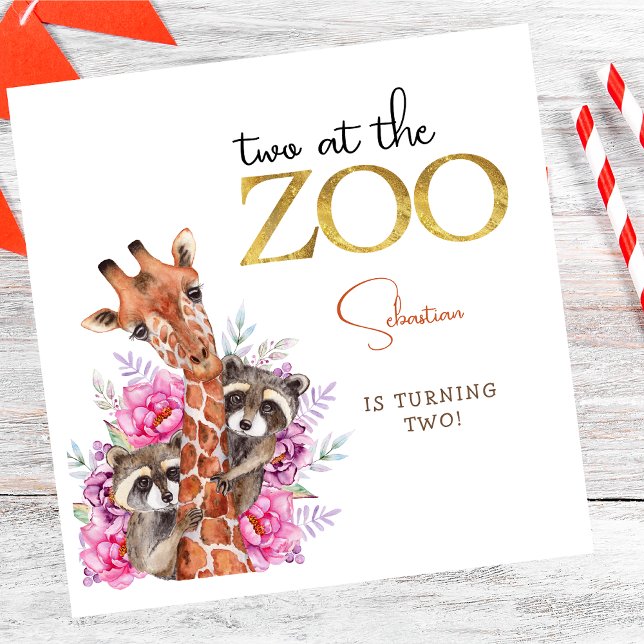 Two at the zoo safari animals kids birthday party napkin (Creator Uploaded)