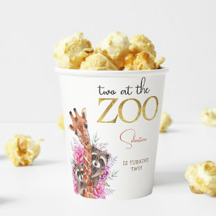 Two at the zoo safari animals kids birthday party paper cups
