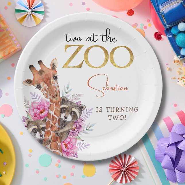 Two at the zoo safari animals kids birthday party paper plate (Creator Uploaded)