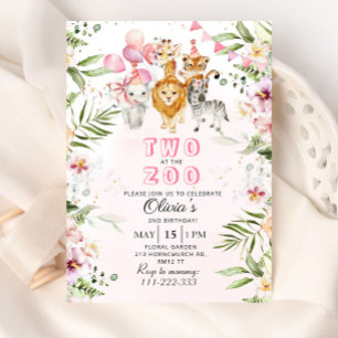 Two at the zoo safari birthday invitation
