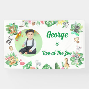 Two at The Zoo Safari Jungle Kids Photo Birthday Banner