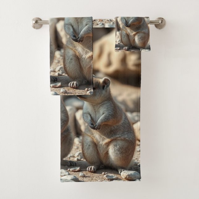 Two Aussie Rottnest IsLand Quokkas,  Bath Towel Set (Insitu)