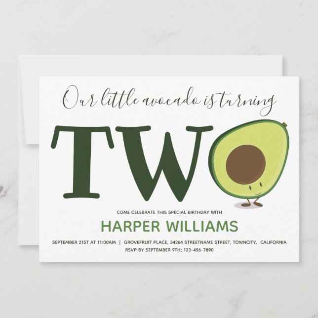 Two Avocado Toddler 2nd Birthday Invitation (Front)