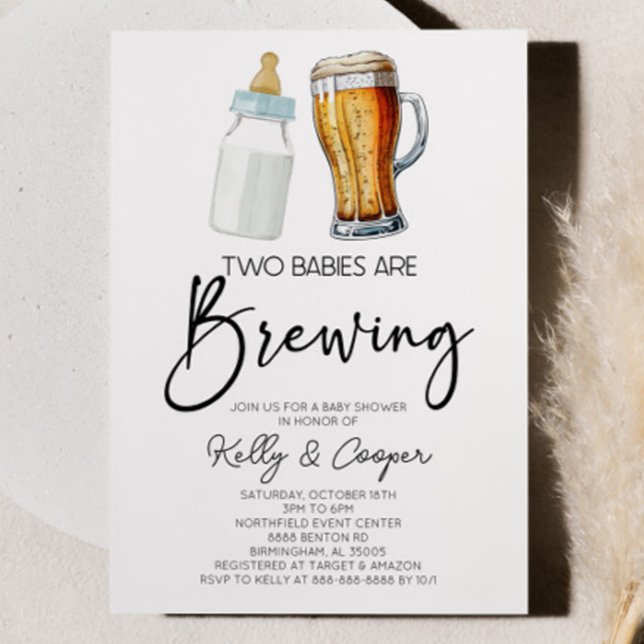 Two Babies Are Brewing Bottle Beer Baby Shower Invitation (Creator Uploaded)
