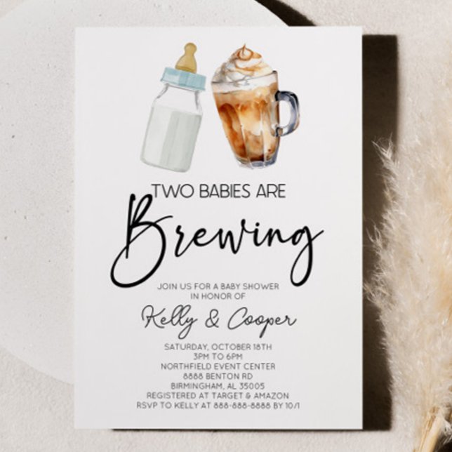 Two Babies Are Brewing Bottle Coffee Baby Shower Invitation (Creator Uploaded)