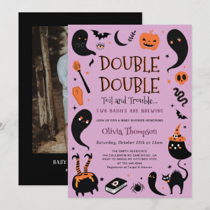 Two Babies are Brewing Twins Halloween Baby Shower Invitation