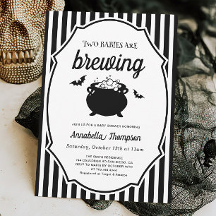 Two Babies are Brewing Twins Halloween Baby Shower Invitation