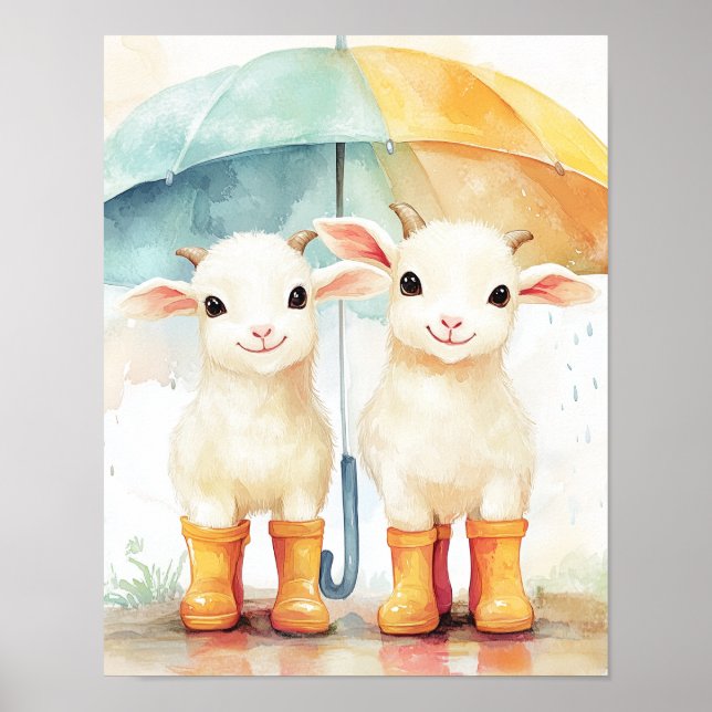 Two Baby Goats on a Rainy Day Poster (Front)