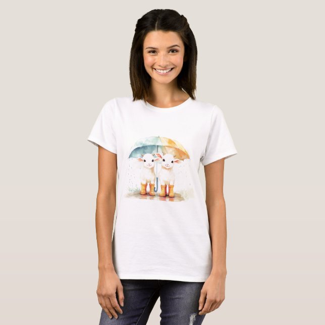 Two Baby Goats on a Rainy Day T-Shirt (Front Full)