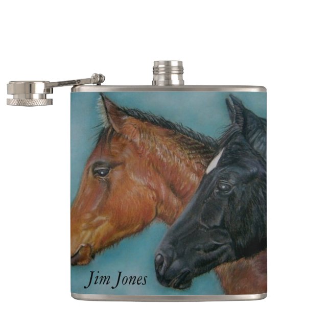 Two baby horses black foal chestnut foal portrait  hip flask (Opened)