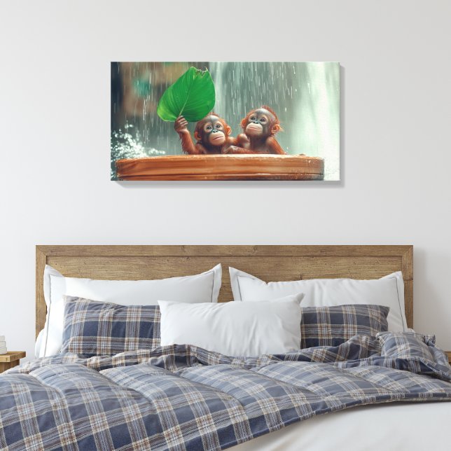 Two Baby Orangutans  Canvas Print (Insitu(Bedroom))
